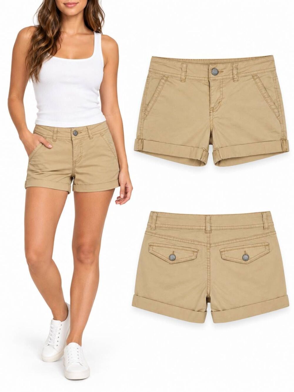 Aeropostale Midi Twill Shorts Size 0 Khaki Stretch Button Pocket Casual